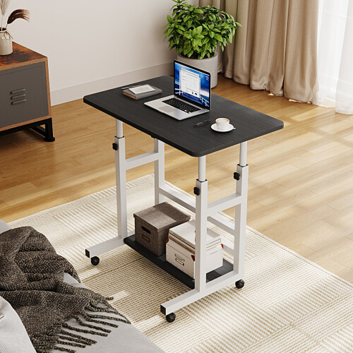 Living And Home 60*37cm Height Adjustable 2-Tier Mobile Table Overbed Desk, Black 1