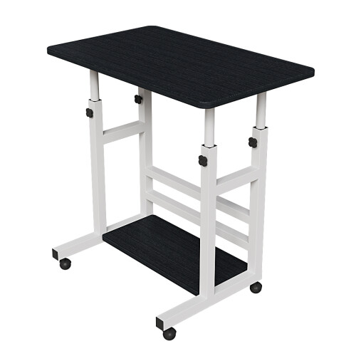 Living And Home 60*37cm Height Adjustable 2-Tier Mobile Table Overbed Desk, Black 2