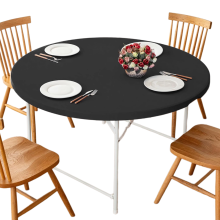 Stylish Table Cover, Fitted Elastic Edged for 45-49 Inch Round Tables, Protective Vinyl with Flannel Backing, Waterproof and Scratch Resistant, Easy C