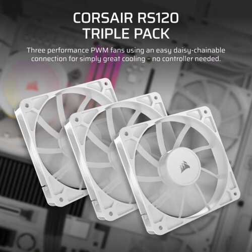Corsair Pack de 3 ventilateurs PWM 120mm - CORSAIR - RS120 - Blanc 1