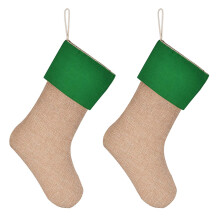 Lot de 2 chaussettes de Noël colorées en toile de jute, sac-Vert