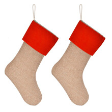 2Pcs Christmas Tree Hangings Burlap Stocking Colorful-Red