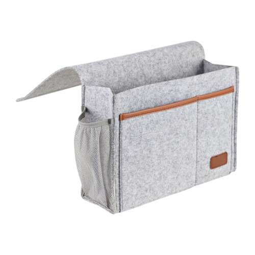 Bedside Storage Bag Bedside Storage Organizer Multifunctional Magazine Rack Bottle Holder Light Grey