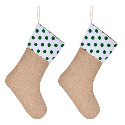 Bas de noël faits à la main, 2 pièces, chaussettes-Vert à pois