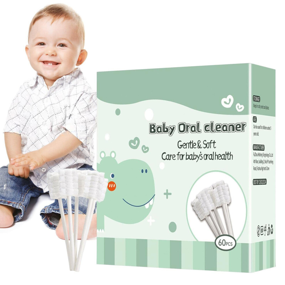 Baby Oral Cleaner 60 Pieces Soft Gauze Toothbrush, Baby Tongue Cleaner, Baby Mouth Cleaner, Oral Cleaning Stick