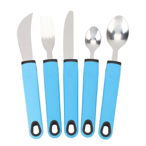 5pcs Blue Adaptive Cutlery Set with Nonslip Handles 1