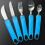 5pcs Blue Adaptive Cutlery Set with Nonslip Handles 3