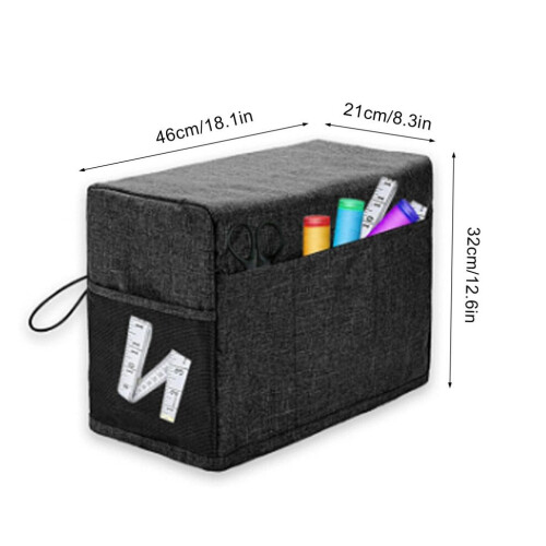600D Oxford Sewing Machine Cover Dust Protector with Storage Pockets Black 1