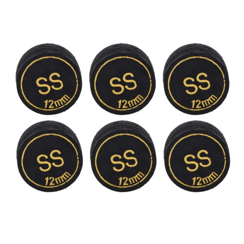 6pcs 12mm Black PU Pool Cue Tips Light Weight Replacement for Billiard Games 1