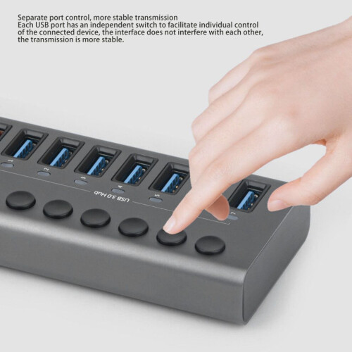 Hub USB 3.0 à 7 ports avec charge rapide, alliage d'aluminium, 5 Gbit/s 2