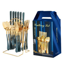 Roestvrijstalen bestekset met elegant design, bestekset met rek, roest- en corrosiebestendige bestekcollectie voor het hele gezin, inclusief