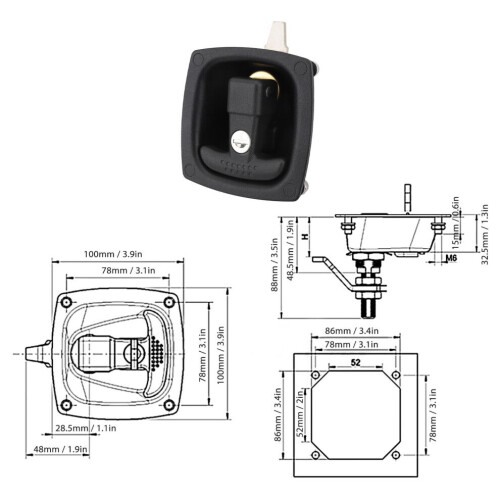 IP65 Waterproof T Handle Latch in Black Zinc Space-Saving Foldable Design 1