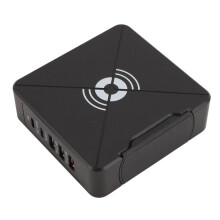USB C-laddblock PD75W + QC3.0 trådlös laddningsstation med 5 portar