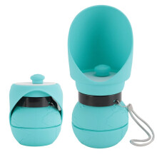 Tragbare Silikon-Wasserflasche für Hunde, 28,5 x 9 cm, blau, mit faltbarem Napf