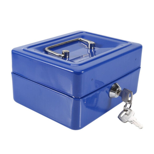 Portable Blue Security Box Iron Safe with 2 Keys and 6 Compartments 2