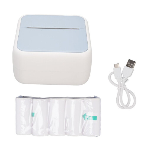 Portable Thermal Printer with 5 Rolls, 57mm, Blue, BT, Rechargeable 1