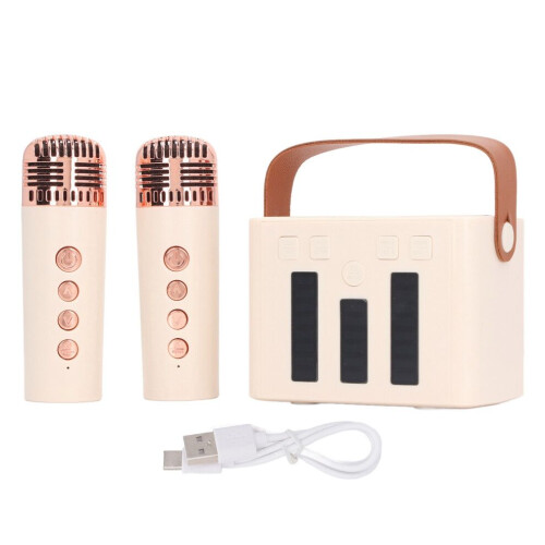 Bluetooth karaokemachine met dubbele microfoons en draagbare luidspreker in ivoorkleur 1