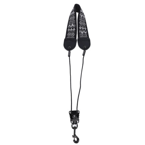 Embroidery Saxophone Neck Strap Adjustable 49-61cm Black White 2