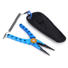 Pinzas de acero inoxidable para pesca, color azul, con bolsa y cordón.