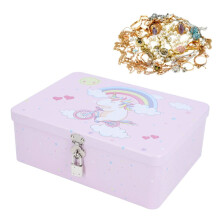 Kids Tinplate Storage Box with Lock, 24.5x18x8.5cm, Cartoon Design