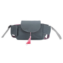 Bolsa impermeable para cochecito de bebé, de gran capacidad, con flecos rosas y compartimentos múltiples.