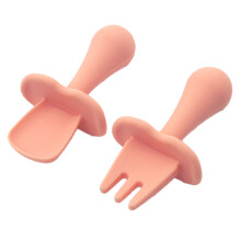 Silikon-Babybesteck für die selbstbestimmte Beikost, unabhängiges Füttern mit ergonomischem, kurzem, abgerundetem Griff, sicherer, ungiftiger