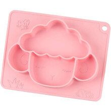 Piatto in silicone con ventosa e bordo rialzato, posate ergonomiche per bambini, colore rosa, per pasti sicuri e divertenti (confezione da 1)