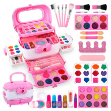 Kit de maquillage pour filles avec trousse de voyage, ensemble lavable pour les enfants de 3 ans et