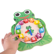 Kids Wooden Toys Big Cartoon Clock Animal Puzzle Educational Toy for Children Boys Girl(Frog)
