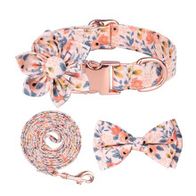 Hundhalsband Fluga Set Bomull Orange S med Avtagbar Blomma & Koppel för Husdjur