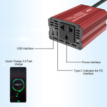 150-W-Kfz-Wechselrichter 12 V auf 220 V Wechselstrom, USB Typ-C, Kompakt, Rot
