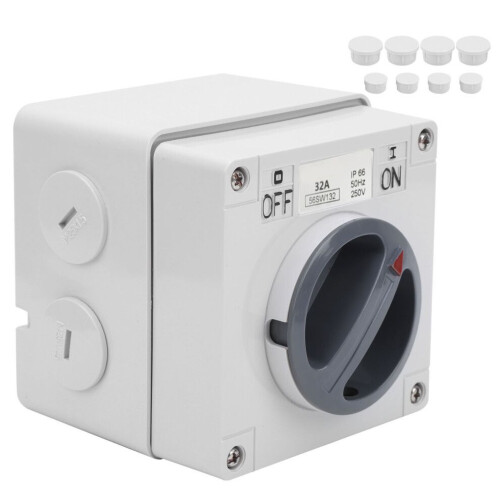 Outdoor Waterproof Switch Socket Rotary OnOff Dustproof Isolation Buttons Indicators (1P 32A ) 1