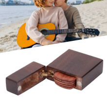 Black Walnut Guitar Pick Box with 5 Wood Picks, Vintage Lighter Shape