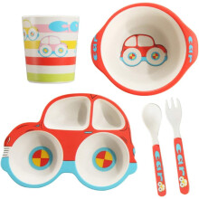 Car-Shaped Kids Dinnerware Set, Bamboo Fiber Shatter-Resistant Design, Picky Eater Friendly Divided Plates, Lightweight and Easy to Clean, Bright Red