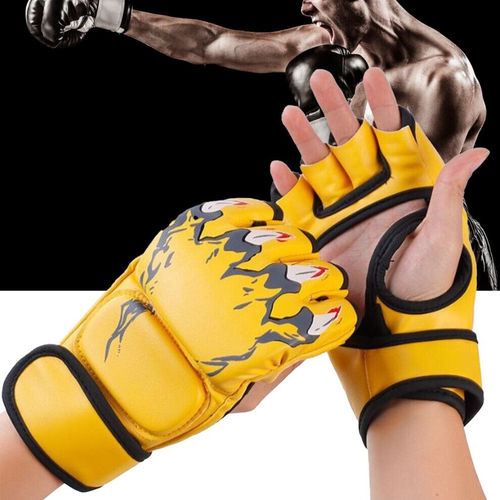 Gants De Boxe Demi-doigts Avec Sangle De Poignet Réglable Pour