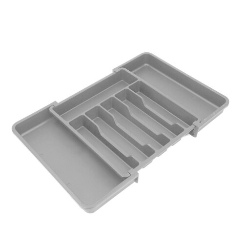 Expandable Gray Drawer Organizer PP Cutlery Tray, Side Expandable