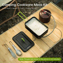 Kit de cocina de aluminio para acampar con hornillo plegable y utensilios, 370 g