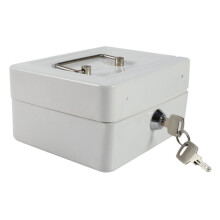 Mini caja fuerte blanca con cerradura para dinero en efectivo y monedas: caja de seguridad portátil