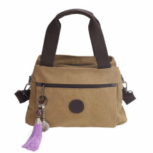 Ruime vintage canvas handtas voor dames, kaki, casual, met meerdere compartimenten.