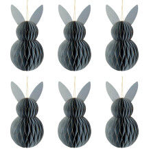 6Pieces Lovely Rabbit Hanging Honeycomb Balls for Holiday-Gray