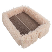 Großes Katzenkratzbett in Champagnerfarbe – Strapazierfähige Wellpappe und Polyester, 44 x 34 x 14 cm