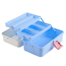 Caja de almacenamiento para estudiantes de arte, 3 capas, organizador grande de plástico blanco/azul