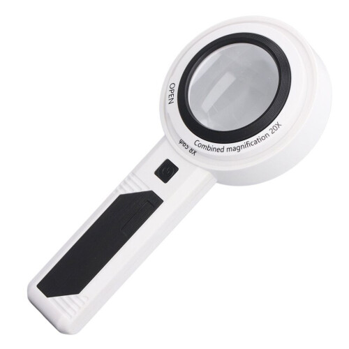 Lupa de mano 8X/5X/20X con 26 LED, recargable