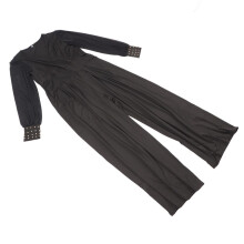 Långärmad jumpsuit för kvinnor i nät, casual, fashionabel, omlott- och v-ringad jumpsuit med nitar och