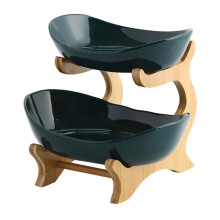 Elegante fruitstandaard, 3-laags fruitmand met bamboe onderstel, houten fruitschaal, keramische fruitmand, houdt fruit vers, eenvoudig te monteren.