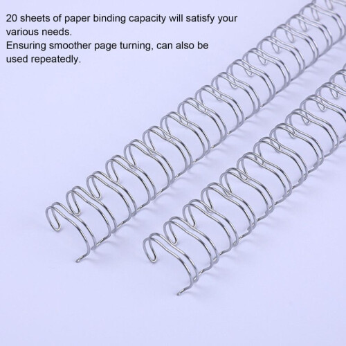 Silver 3:1 Pitch Double Loop Binding Spines 100Pcs for A4 20 Sheets 2