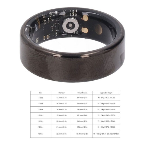 Smart Ring Fitness Tracker IP68 Waterproof Black Size 9 18.9mm Diameter 1