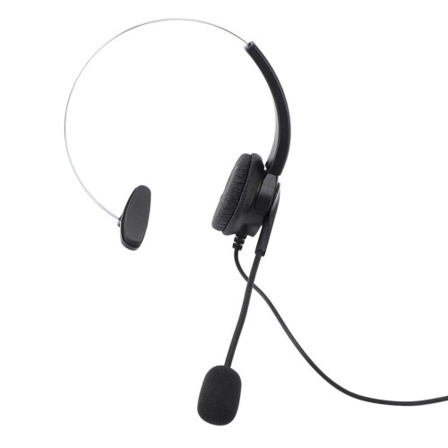 Wired Monaural USB Headset with Microphone, Black, Adjustable Volume