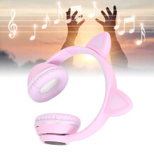 Purple LED Bluetooth 5.0 Cat Ear Headphones HiFi Stereo with Mic