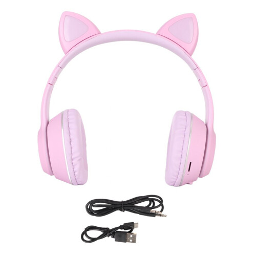 Cuffie stereo HiFi con LED viola Bluetooth 5.0 e orecchie di gatto con microfono 1
